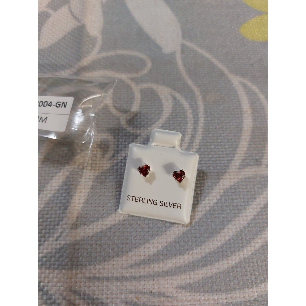 Sterling Silver Heart Shaped Ruby Cz Earrings 4mm. 92.5